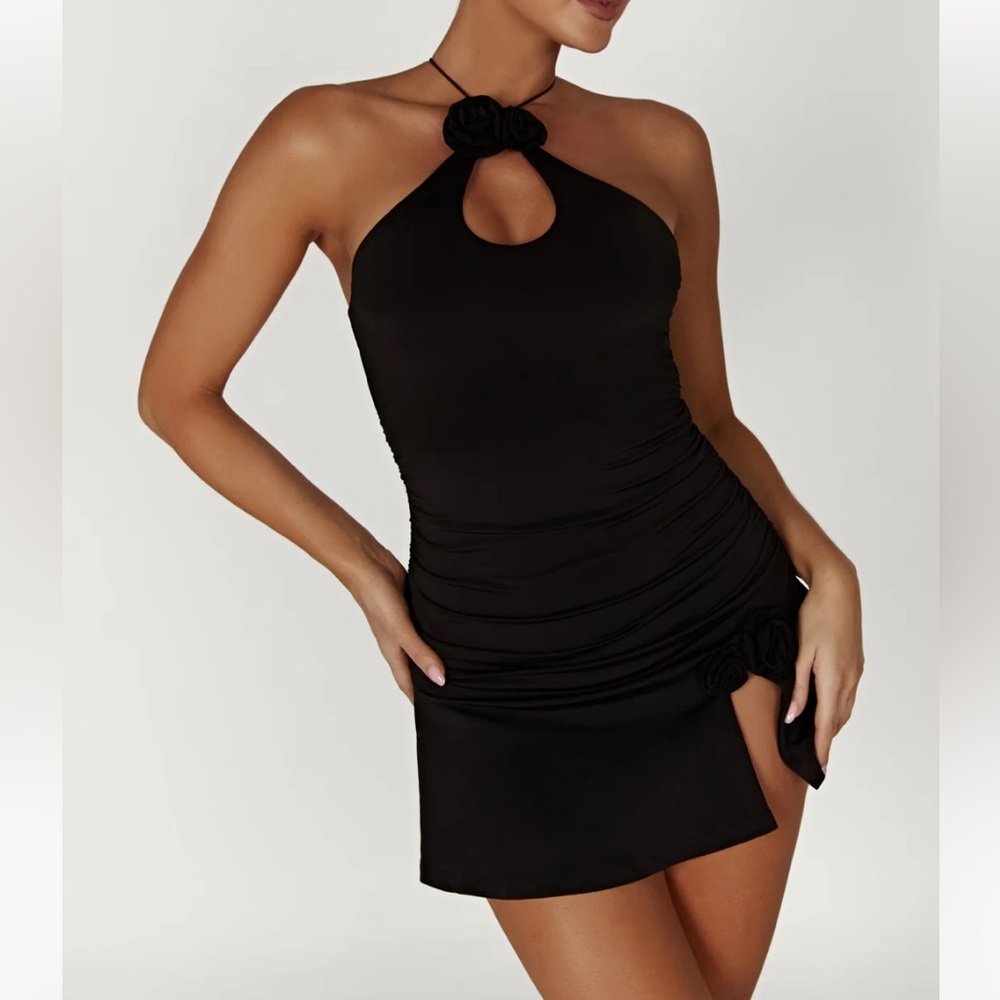 Adeline rose halter mini dress - black NWT